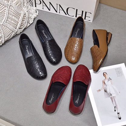 2026 Actualizado-Zapatos de piel con tacón bajo bordados