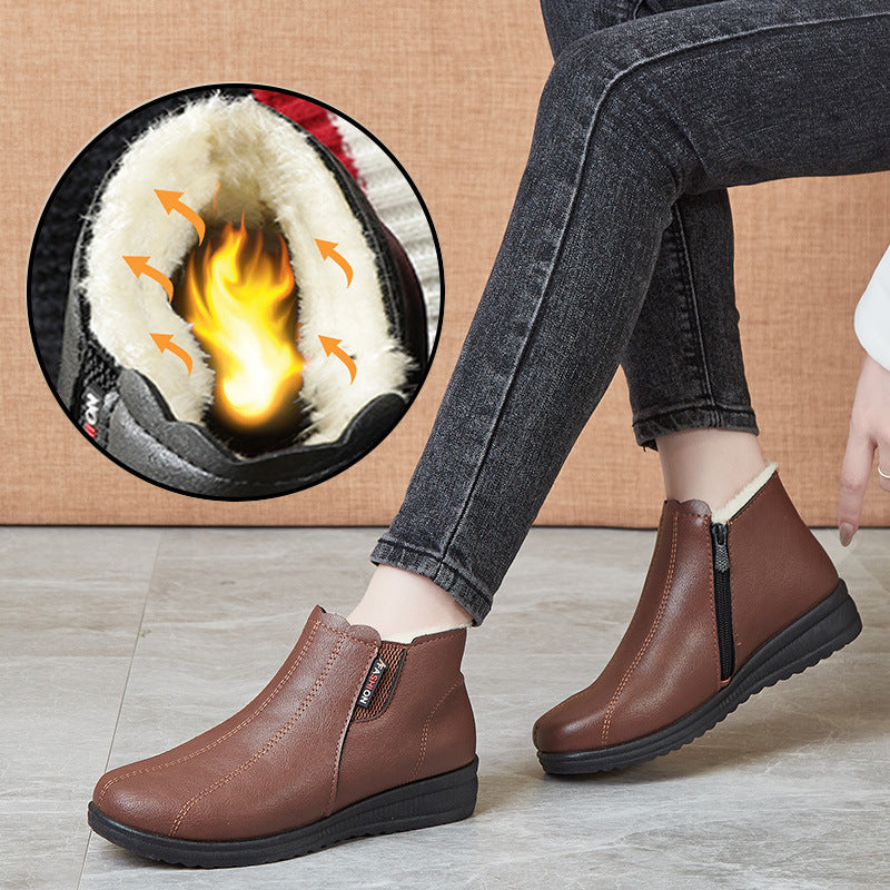 Botas planas de piel de terciopelo