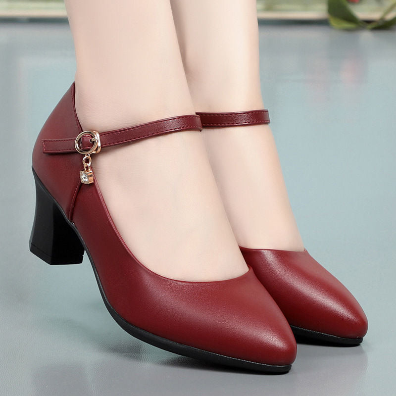 Zapatos de tacón medio antideslizantes de piel suave