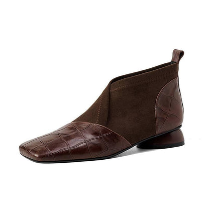 Botines de piel con tacón grueso y estilo francés retro