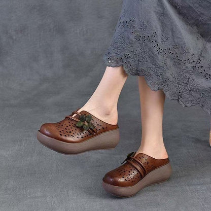 Zapatillas de cuero vintage huecas