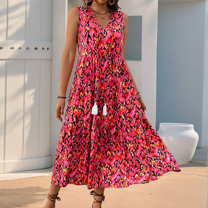 Vestido largo sin mangas estampado