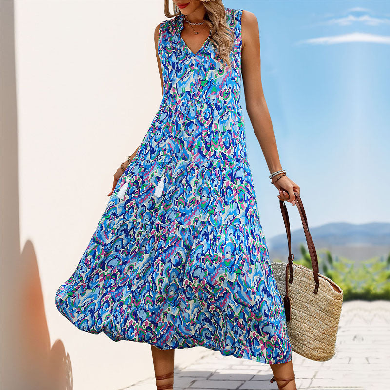 Vestido largo sin mangas estampado