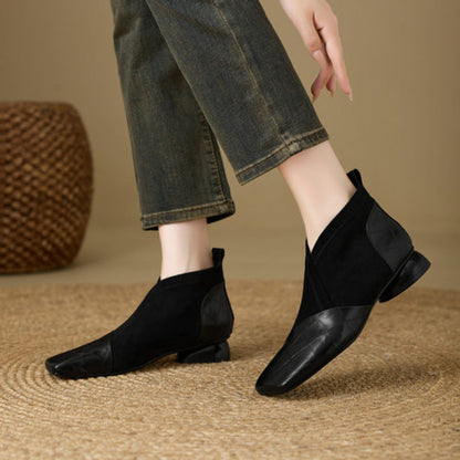 Botines de piel con tacón grueso y estilo francés retro