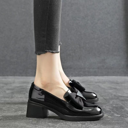 ✨Zapatos de piel para mujer de tacón medio con lazo