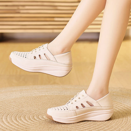 Zapatos de tacón de cuña con perforaciones transpirables para mujer
