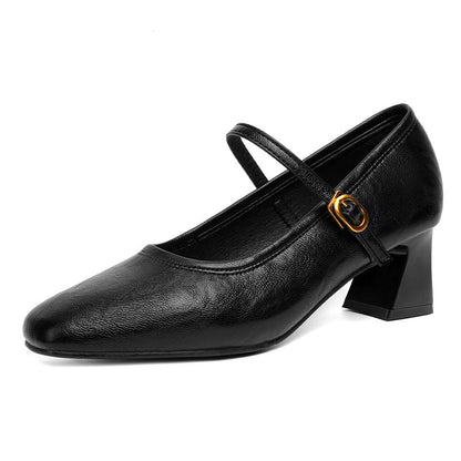 Zapatos de piel suave con tacón grueso – Nuevo