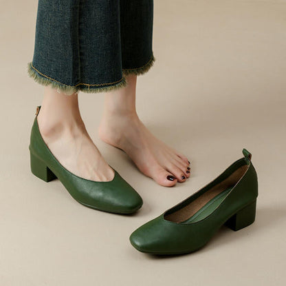 Zapatos de piel de res con tacón medio para mujer